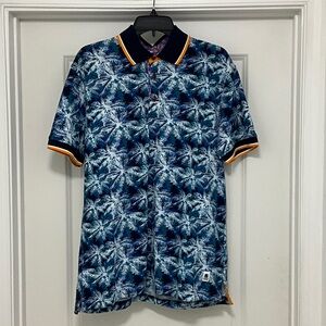 Tropical Blue Palm Print Polo Shirt